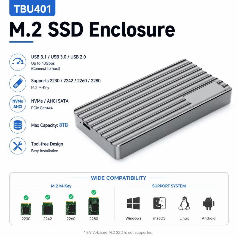 Aluminum M.2 NVMe SSD Enclosur - Usb4 40Gbps External Ssd 8Tb review and price